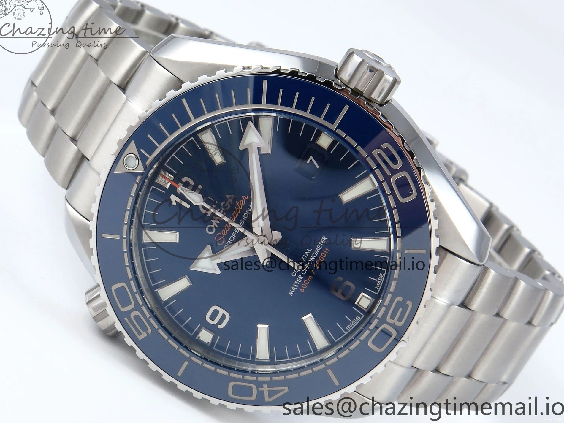 0425 Neat Seamaster Planet Ocean 600M 43.5mm SS SCF 1:1 Best Edition Blue Dial on SS Bracelet A8900 Super Clone 7684